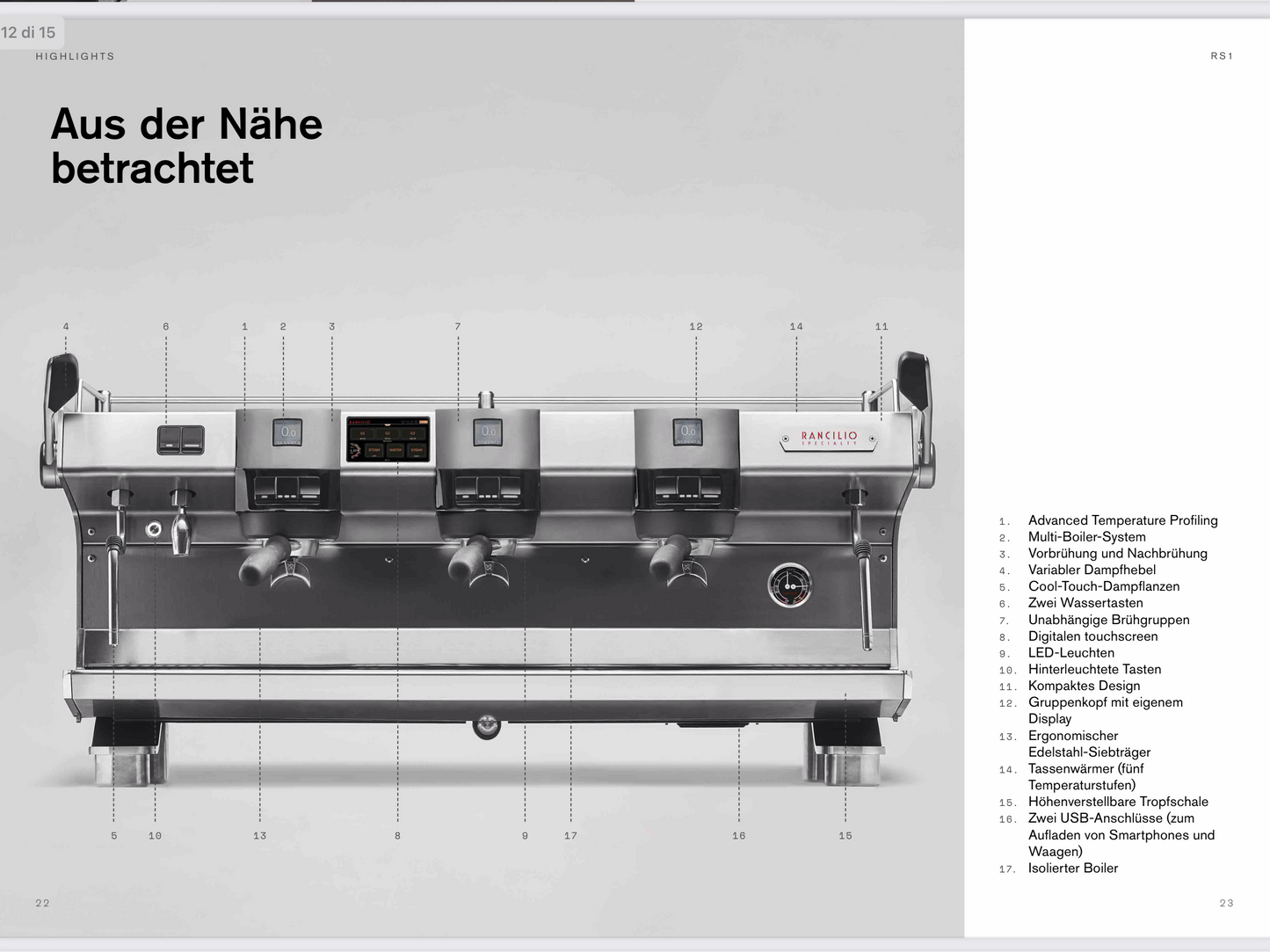 KAFFEEMASCHINE RANCILIO SPECIALTY RS 1 (2gruppig)
